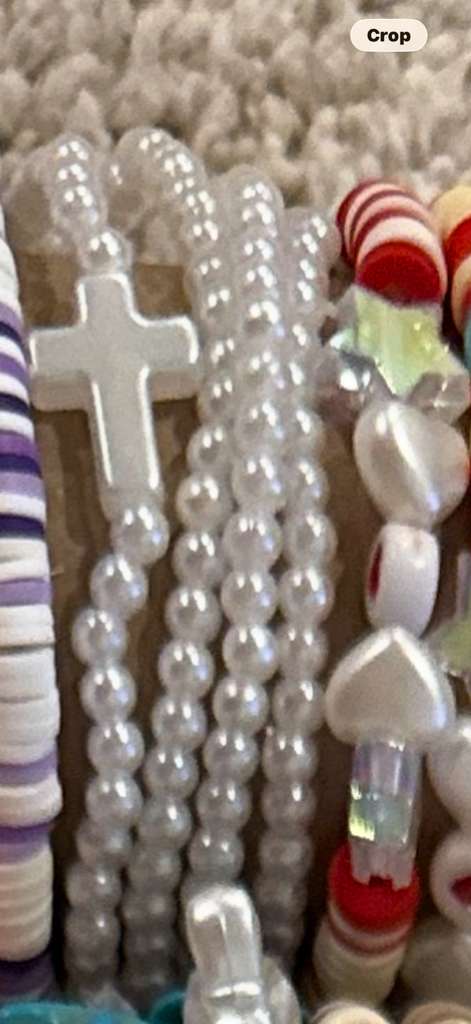 Pearl Prayer bracelet with smaller pearl beads and a pearl cross charm