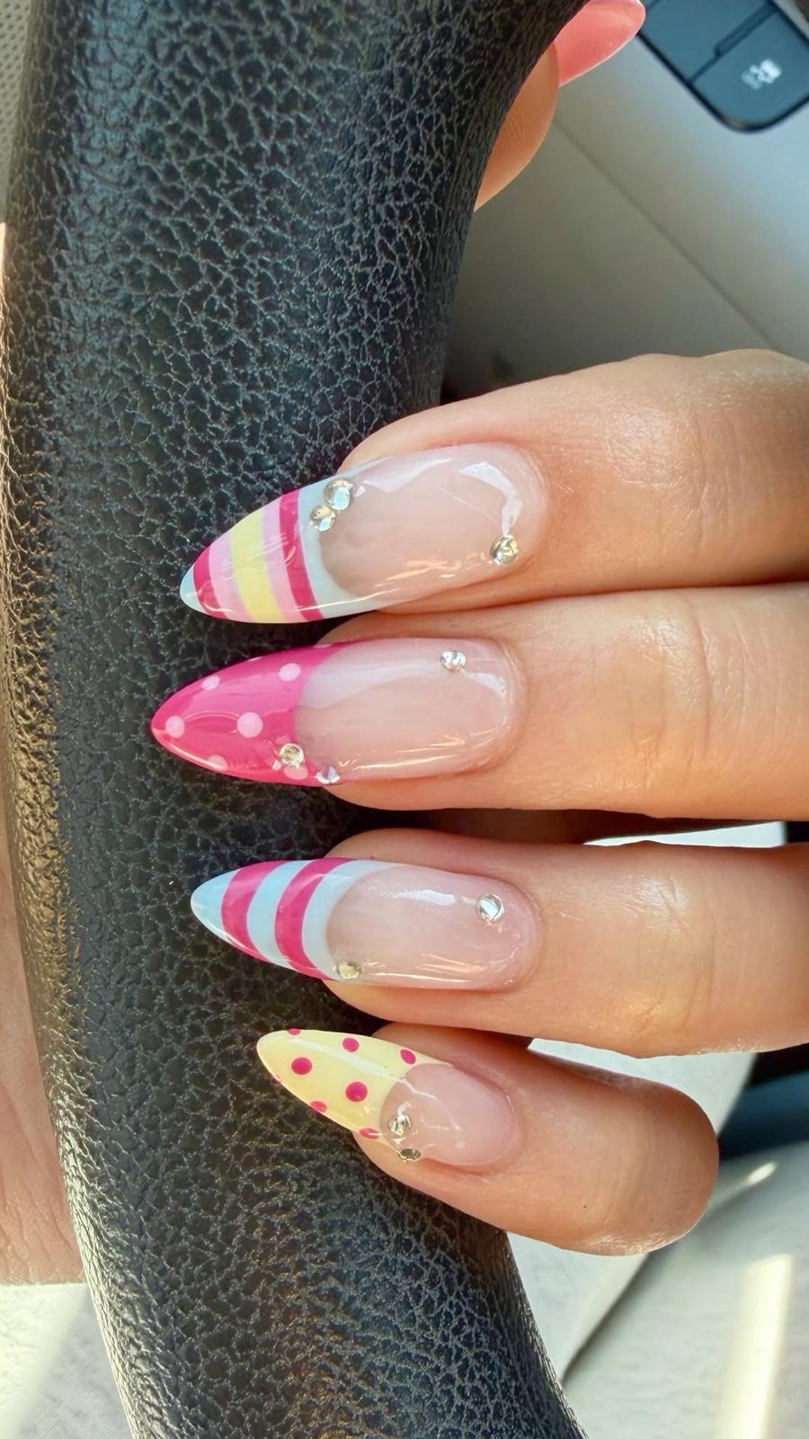 Medium design inspiration with stripes, dots, color changes, and gems