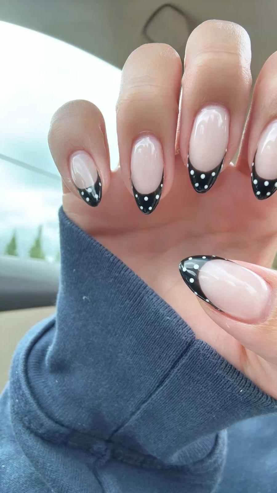 Simple design inspiration with black French tips and white dots